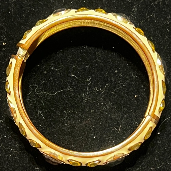 Vintage Sequin Gold Tone Bangle Bracelet with Gemstone Accents - Picture 7 of 9